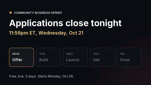 Applications close tonight at 11:59pm ET. The Sprint starts Monday, Oct 26.